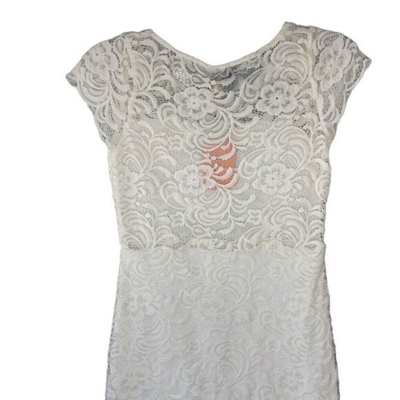 New Ci Sono Off White Lace Floral Spring Dress Lined Bodycon Mini Women Medium - Picture 6 of 8